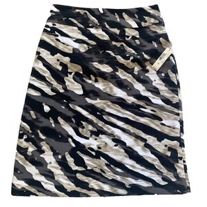 Worthington Midi Pencil Skirt Women Sz 12 Earth Tones Abstract Print‎ High Rise